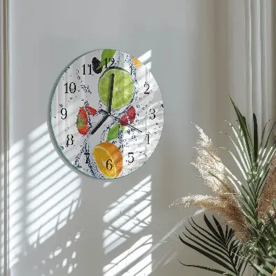 Nástěnné hodiny skleněné kulaté Citronové ovoce