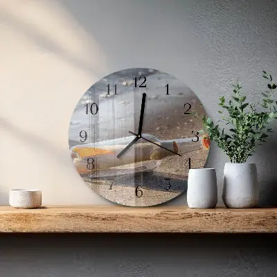 Hodiny s fotkou skleněné kulaté Vzkaz v láhvi