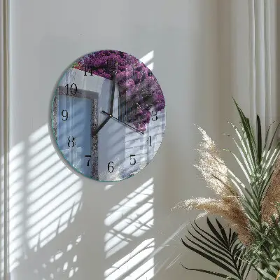 Nástěnné hodiny skleněné kulaté Domácí květiny