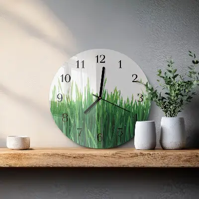 Kulaté skleněné hodiny na zeď Tráva