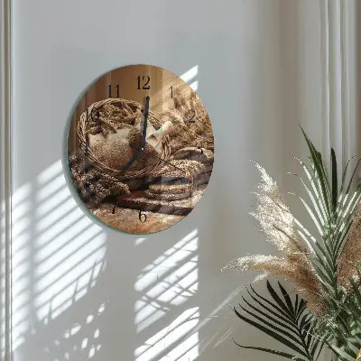 Hodiny s fotkou skleněné kulaté Chléb