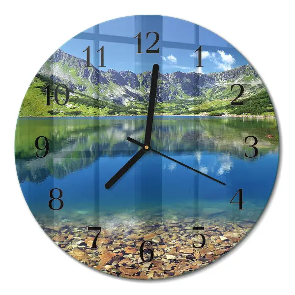 Nástěnné hodiny skleněné kulaté Horské jezero