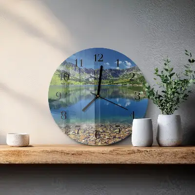 Nástěnné hodiny skleněné kulaté Horské jezero
