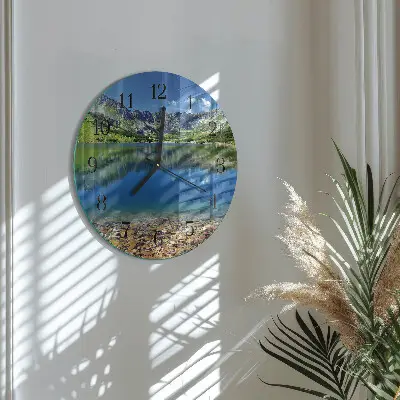 Nástěnné hodiny skleněné kulaté Horské jezero