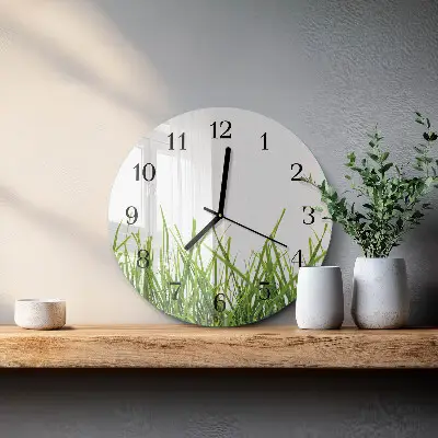 Kulaté skleněné hodiny na zeď Tráva
