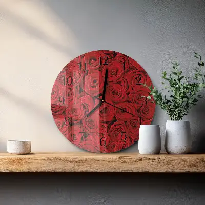 Kulaté skleněné hodiny na zeď Růže