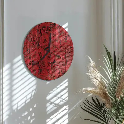 Kulaté skleněné hodiny na zeď Růže
