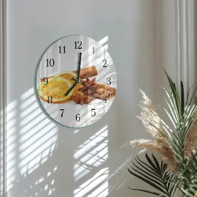 Kulaté skleněné hodiny na zeď Vanilka s citronem