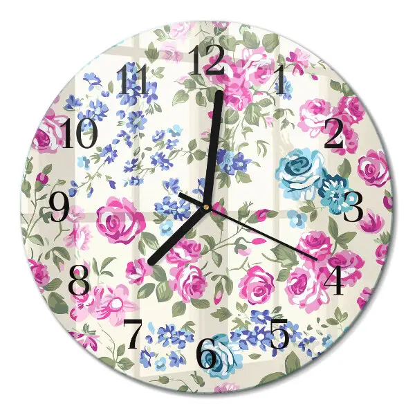 Kulaté skleněné hodiny na zeď Růže