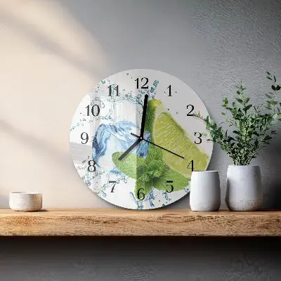 Kulaté skleněné hodiny na stěnu Limetka a máta