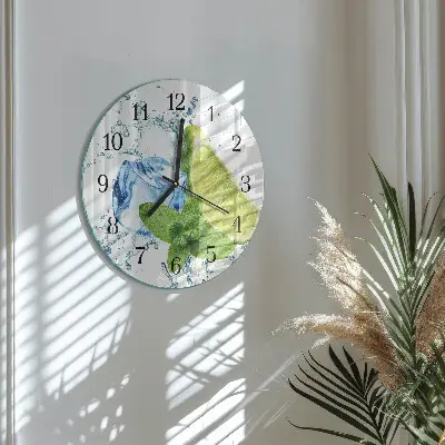 Kulaté skleněné hodiny na stěnu Limetka a máta