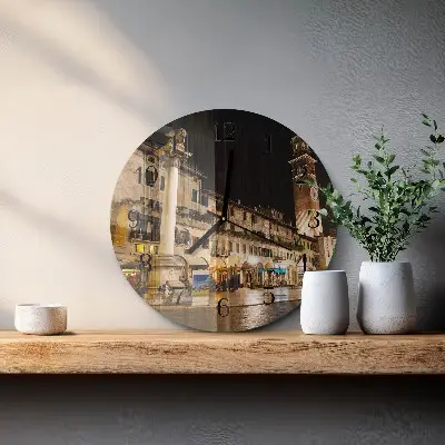Nástěnné hodiny skleněné kulaté Noční město