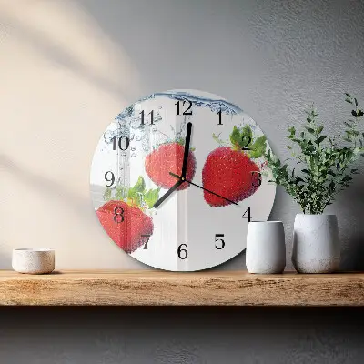 Kulaté skleněné hodiny na stěnu Jahody