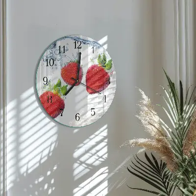 Kulaté skleněné hodiny na stěnu Jahody