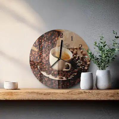 Hodiny s fotkou skleněné kulaté Šálek kávy