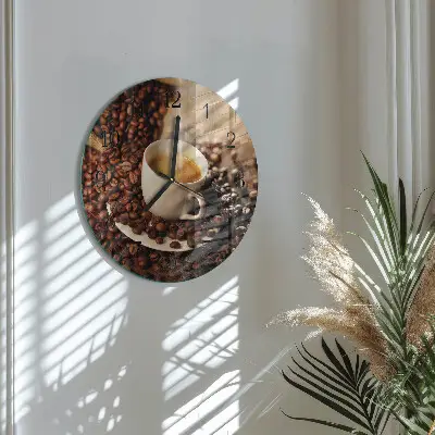Hodiny s fotkou skleněné kulaté Šálek kávy