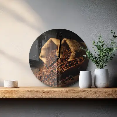 Kulaté skleněné hodiny na zeď Kávová zrna