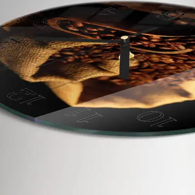 Kulaté skleněné hodiny na zeď Kávová zrna