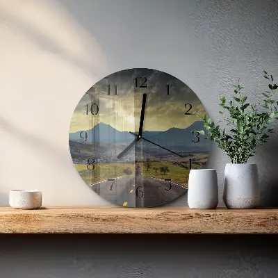Nástěnné hodiny skleněné kulaté Horská stezka