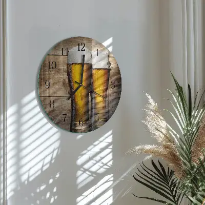 Hodiny na skle kulaté Pivo