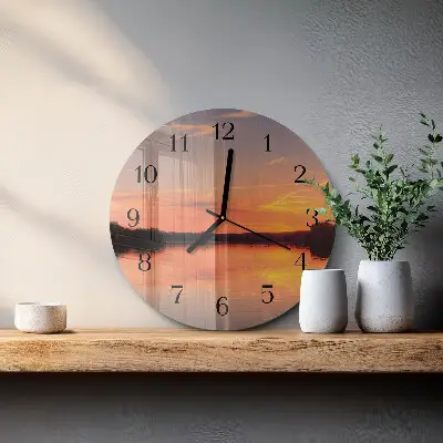 Kulaté skleněné hodiny na stěnu Západ slunce