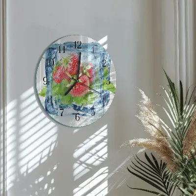 Kulaté skleněné hodiny na stěnu Jahodová zmrzlina