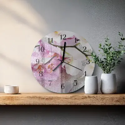 Hodiny s fotkou skleněné kulaté Orchidej