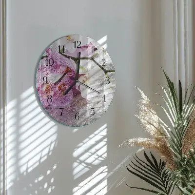 Hodiny s fotkou skleněné kulaté Orchidej
