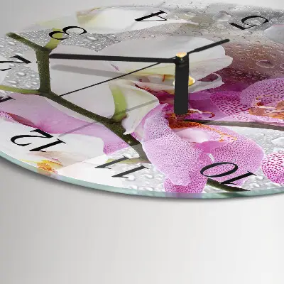 Hodiny s fotkou skleněné kulaté Orchidej