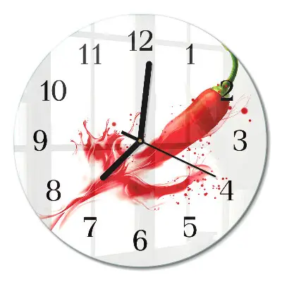Hodiny s fotkou skleněné kulaté Chilli paprička