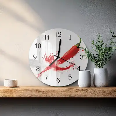 Hodiny s fotkou skleněné kulaté Chilli paprička