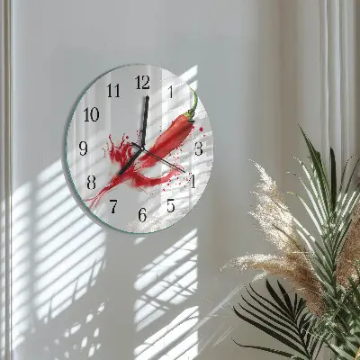 Hodiny s fotkou skleněné kulaté Chilli paprička