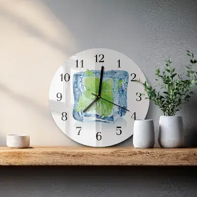 Kulaté skleněné hodiny na stěnu Ledová máta