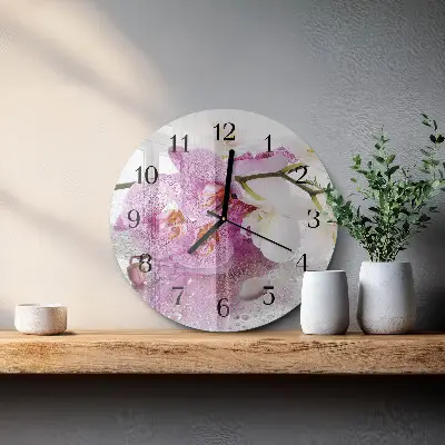 Hodiny s fotkou skleněné kulaté Orchidej
