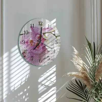 Hodiny s fotkou skleněné kulaté Orchidej
