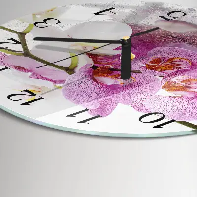 Hodiny s fotkou skleněné kulaté Orchidej