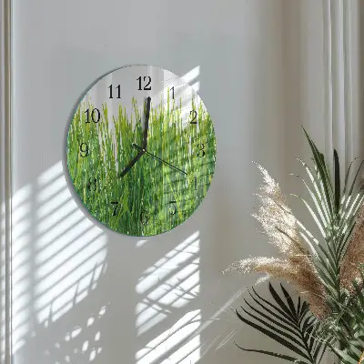 Nástěnné hodiny skleněné kulaté Tráva