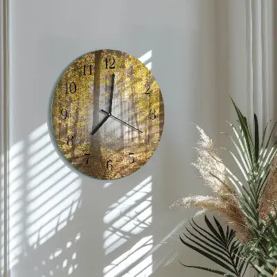Hodiny na skle kulaté Podzim v lese