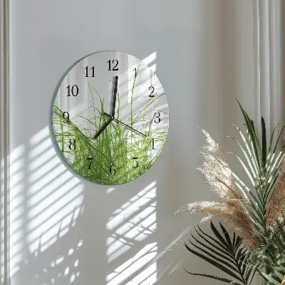 Nástěnné hodiny skleněné kulaté Tráva