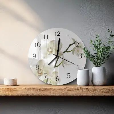 Kulaté skleněné hodiny na zeď Orchidej