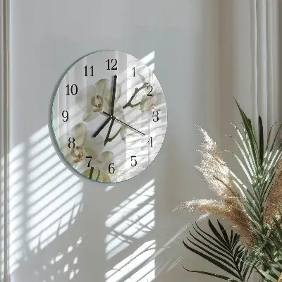 Kulaté skleněné hodiny na zeď Orchidej