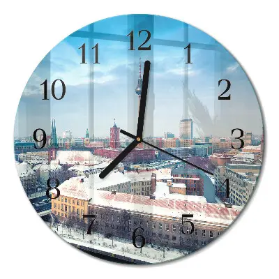 Hodiny s fotkou skleněné kulaté Zimní město