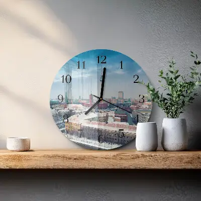Hodiny s fotkou skleněné kulaté Zimní město