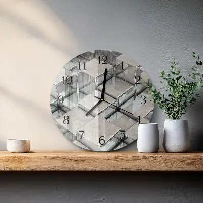 Nástěnné hodiny skleněné kulaté Kostky