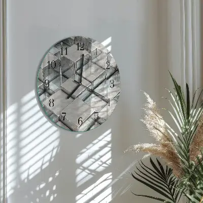 Nástěnné hodiny skleněné kulaté Kostky