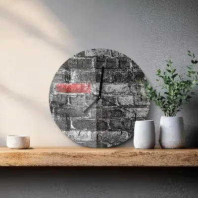 Kulaté skleněné hodiny na stěnu Cihlový