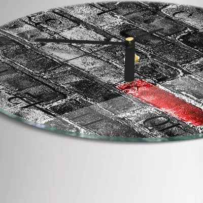 Kulaté skleněné hodiny na stěnu Cihlový