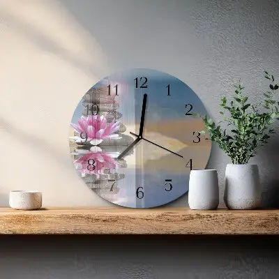 Hodiny s fotkou skleněné kulaté Kameny ve vodě