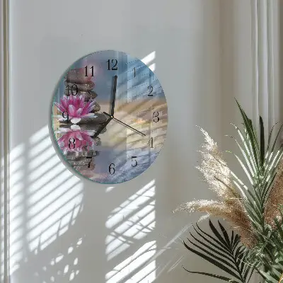 Hodiny s fotkou skleněné kulaté Kameny ve vodě