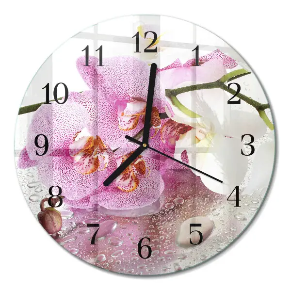 Nástěnné hodiny skleněné kulaté Orchidej